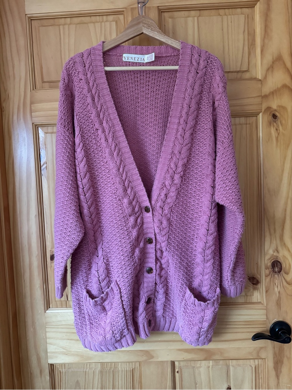 Vintage 80’s Venezia Pink Cable-Knit Button Cardigan Sweater plus size 22/24